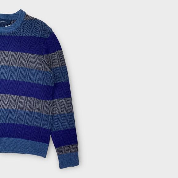 $59 Gap Sweater Mens Extra Large Lambs Wool Blue Striped Blend Herringbone - Picture 3 of 11